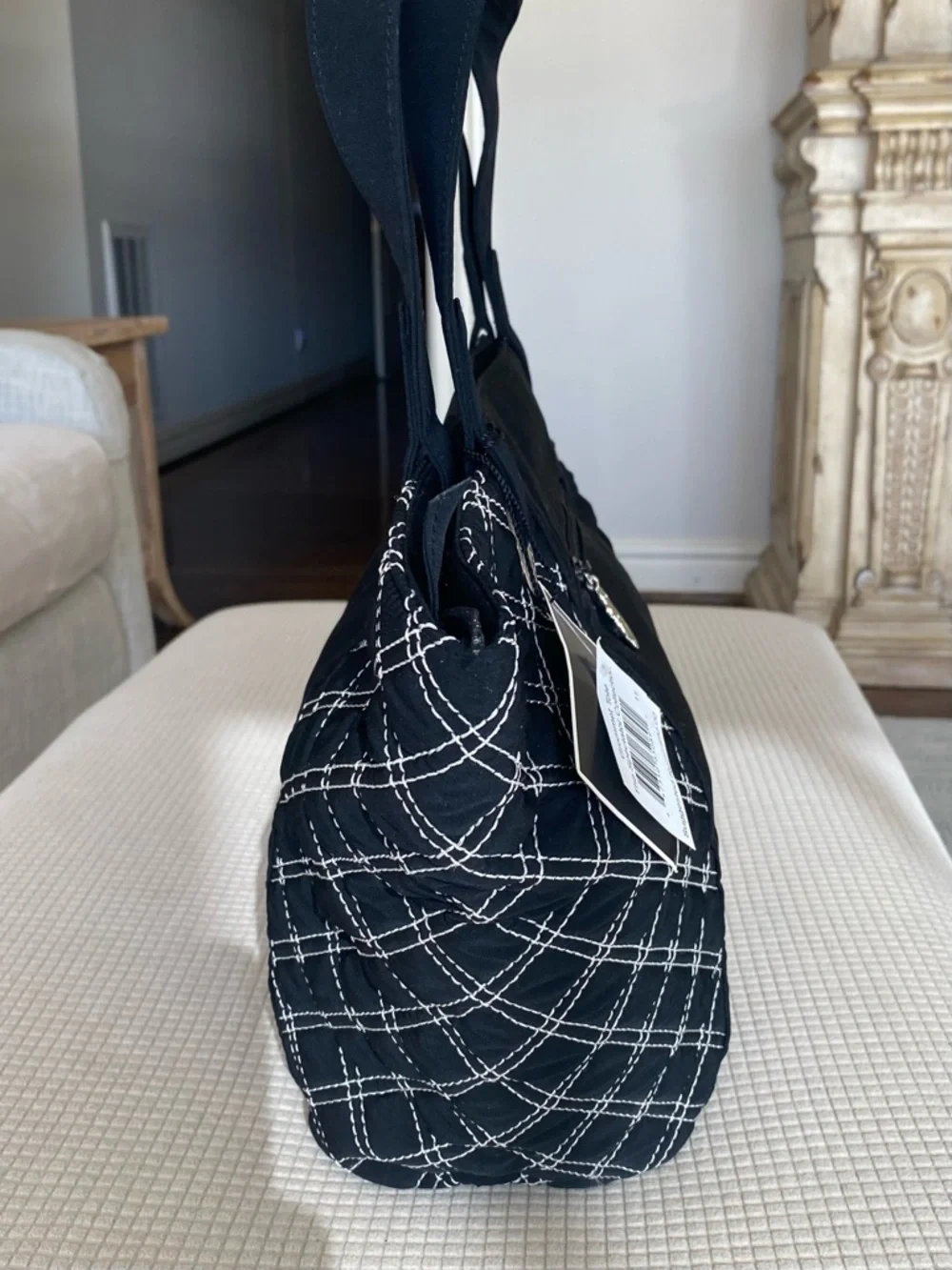 Vera Bradley Black Quilted-Trim Tote with Silver Charm